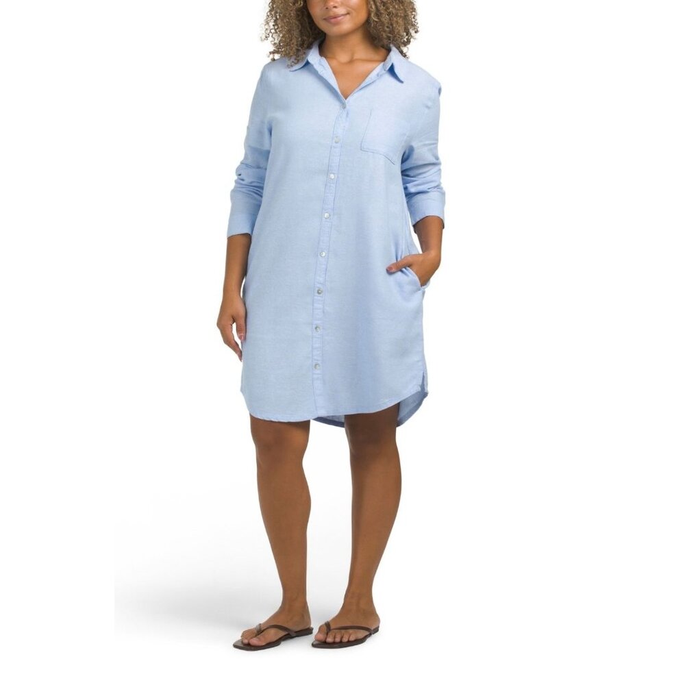 NWT C&C CALIFORNIA Linen Blend Cross Dye Shirt Mini Dress Size Large